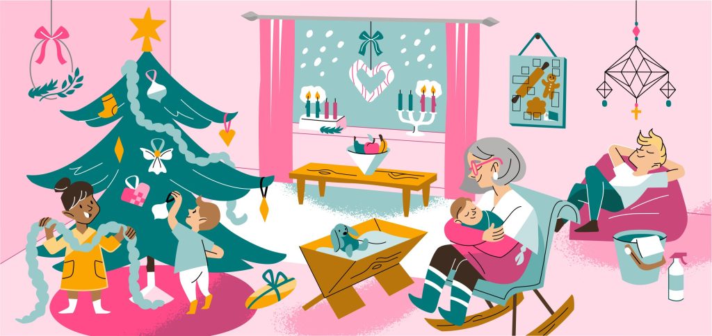 Kirkkovuosi polulla-materiaalin kuvitusta jouluteemalla